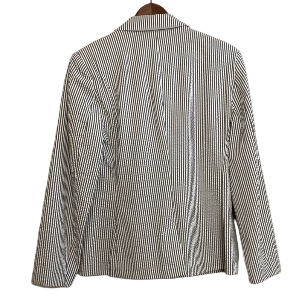 Lauren Ralph Lauren Blazer Womens 10 Gray White Seersucker Stripe Stretch Jacket - Picture 2 of 14